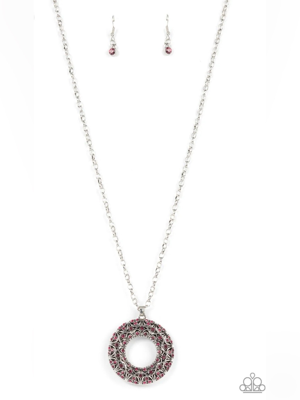 paparazzi wintry wreath pink&silver necklace &earrings set NEW